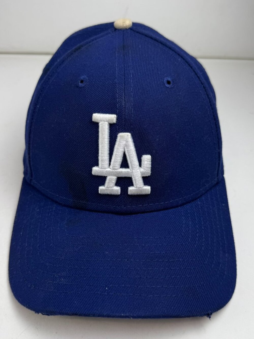 LA Dodgers Hat New Era 9FORTY Cap Blue Strapback Distressed As Is Stain Frayed